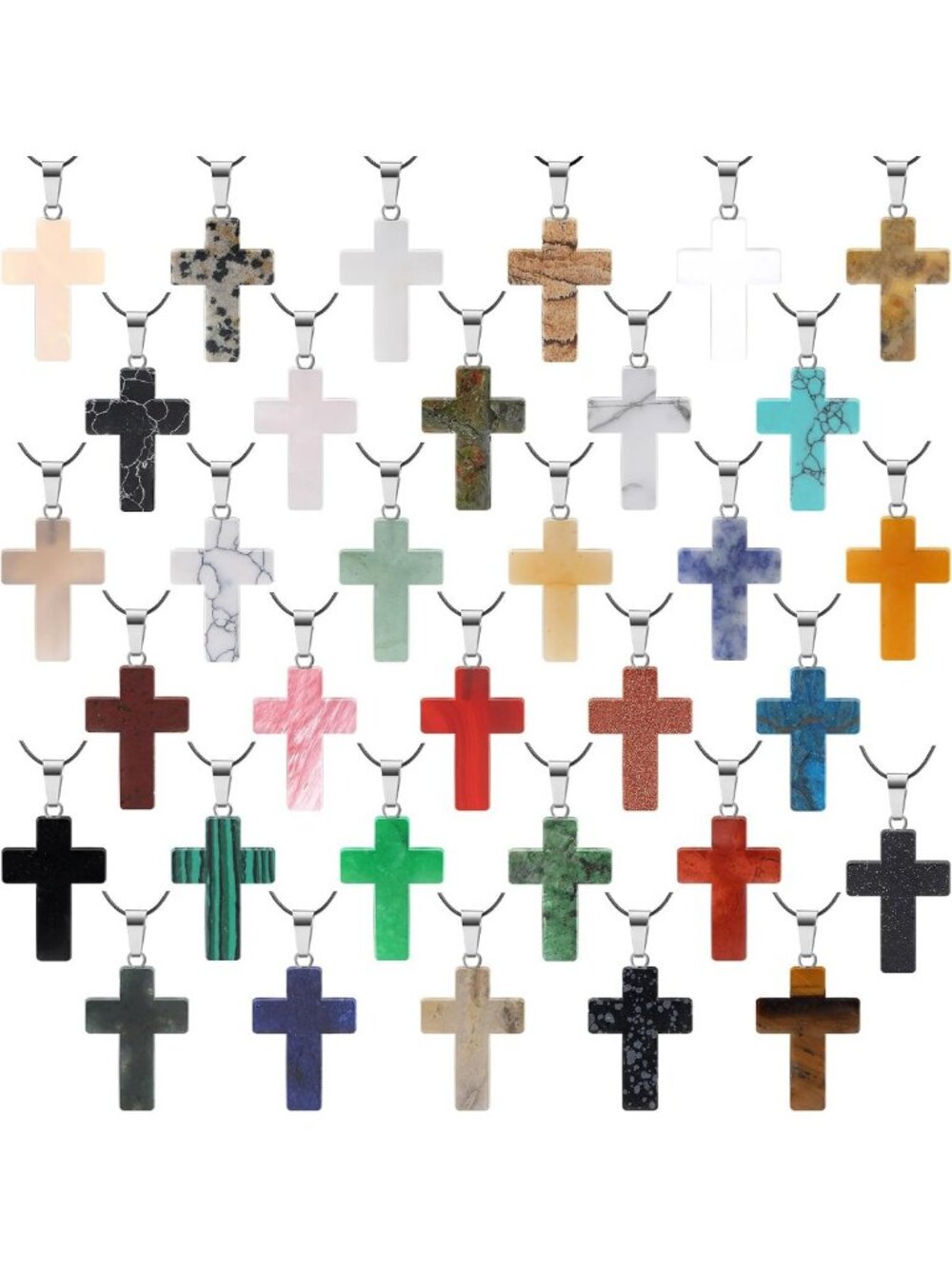 Colorful Natural Stone Cross Gemstone Pendant Charms - Assorted Styles & Unique